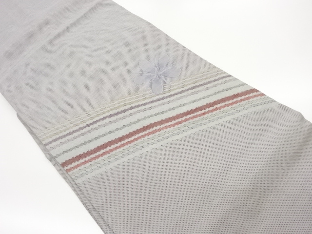 本場大島紬斜線に花模様織出し名古屋帯